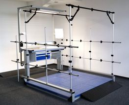 Versatile force plates inserted in the modular floor of the biomechanical laboratory record the movement data of the test subjects