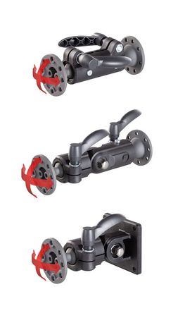 Illustration of various monitor brackets for mounting on surfaces