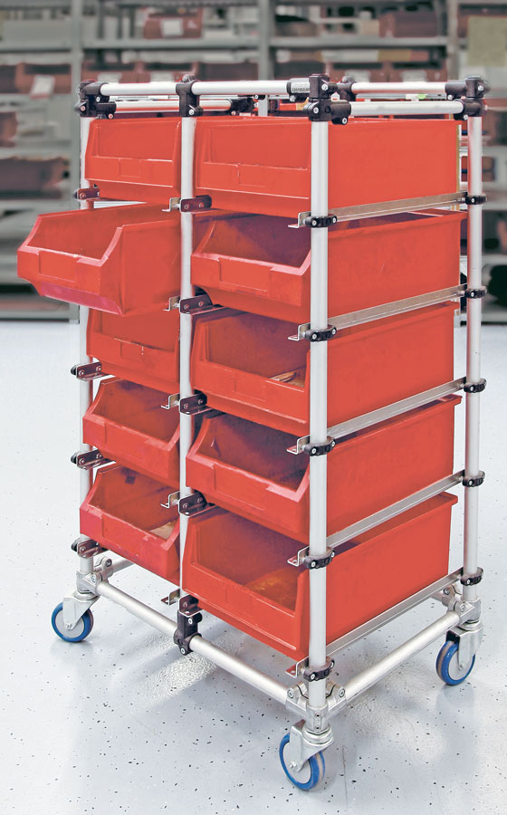 Order picking trolleys made from plastic tube connectors