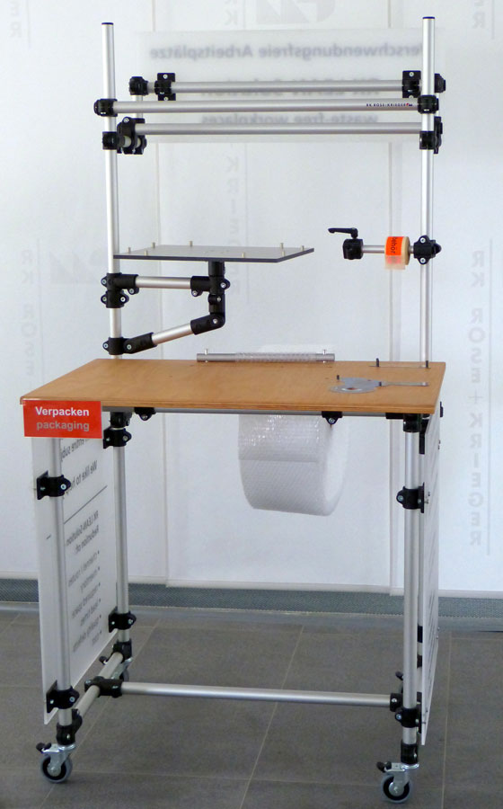 Mobile packing table made from tube connectors