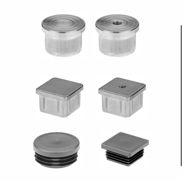 Bouchons pour tubes ronds/carrés en plastique et aluminium