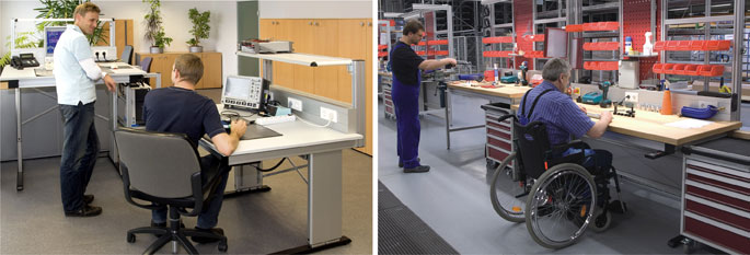 Ergonomically adaptable standing or sitting workstations