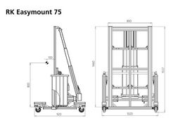 L’illustration montre les dimensions de la table de travail pour armoires de commande de type RK Easymount 75.