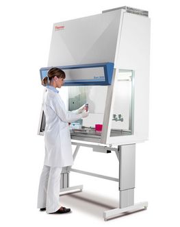 Image shows a height-adjustable laboratory workstation