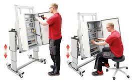 L’illustration présente un travail ergonomique, en position debout ou assise.
