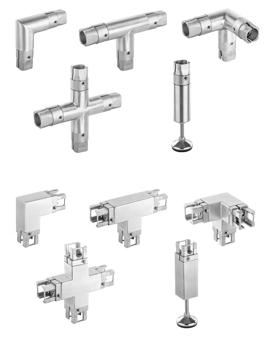 Image shows an overview of the components of the stainless steel assembly system